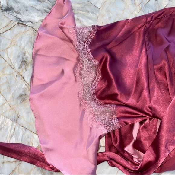 2 Piece Matching Set: XS/S Robe + Small Cami and Short Set PJ Ruffle Satin Lace - Picture 4 of 12